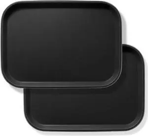 Jubilee 10" x 14" Rectangular Restaurant Serving Trays (Set of 2), Black - NSF Certified Non-Slip Food Service Tray