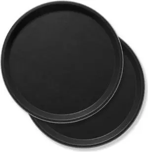 Jubilee 11" Round Restaurant Serving Trays (Set of 2), Black - NSF Certified Non-Slip Food Service Tray