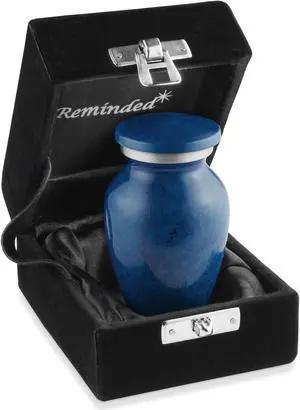 Reminded Small Cremation Memorial Urn for Human Ashes, Blue Mini Keepsake with Velvet Case Reminded Small Cremation Memorial Urn for Human Ashes, Blue Mini Keepsake with Velvet Case