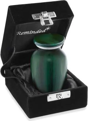 Reminded Small Cremation Memorial Urn for Human Ashes, Green Mini Keepsake with Velvet Case