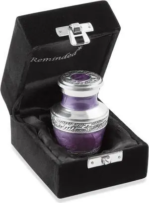 Reminded Small Cremation Keepsake Urn for Human Ashes, Lavender and Silver Miniature Memorial Urn with Velvet Case