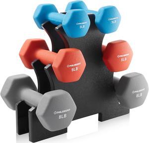 Philosophy Gym Neoprene Dumbbell Hand Weights with Stand, 32 lbs (3 lb, 5 lb, 8 lb Pairs)