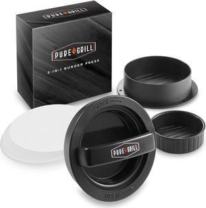 Pure Grill 3-in-1 Burger Press - Patty Maker with 100 Wax Papers for BBQ Grilling Stuffed Hamburgers, Beef Patties, and Sliders