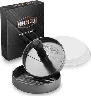 Pure Grill Burger Press - Aluminum BBQ Patty Maker with 100 Wax Papers for Grilling Hamburger Patties