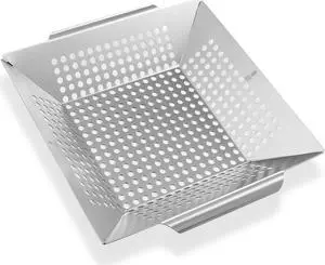 Pure Grill BBQ Vegetable Grilling Basket - Stainless Steel Barbecue Wok Pan Tray