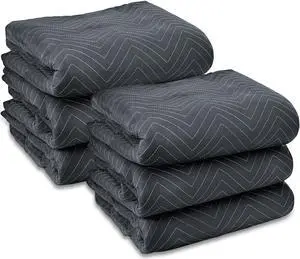 Sure-Max 6 Moving & Packing Blankets - Ultra Thick Pro - 72" x 40" - Professional Quilted Shipping Furniture Pads Black