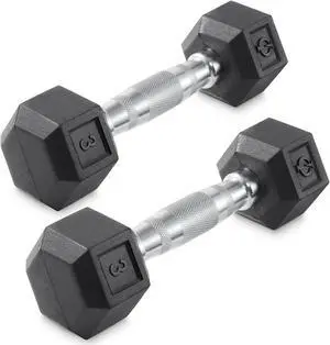 Philosophy Gym Rubber Coated Hex Dumbbell Hand Weights, 3 lb Pair
