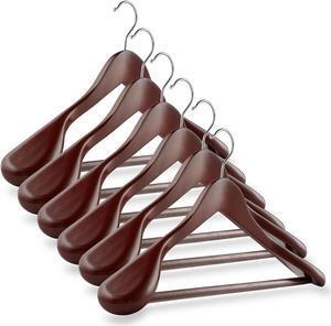 Casafield - 6 Cherry Wide Shoulder Wooden Suit Hangers - Premium Lotus Wood, Non-Slip Pant Bar & Chrome Swivel Hook for Dress Clothes, Coats, Jackets, Pants, Shirts, Skirts