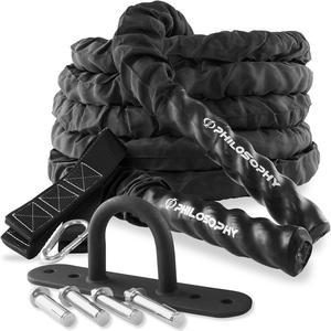 Philosophy Gym 30 Foot Exercise Battle Rope 1.5 Inch Diameter with Cover and Anchor Kit