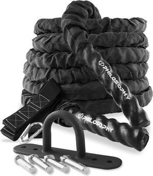 Philosophy Gym 40 Foot Exercise Battle Rope 1.5 Inch Diameter with Cover and Anchor Kit