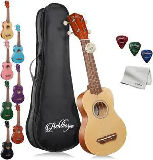Ashthorpe Soprano Ukulele for Beginners - Two-Tone, 21-inch 4 String Uke Starter Bundle Kit for Kids with Gig Bag, Cloth, and Picks