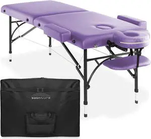 Saloniture Professional Portable Lightweight Bi-Fold Massage Table with Aluminum Legs - Includes Headrest, Face Cradle, Armrests and Carrying Case - Lavender Saloniture Professional Portable Lightweight Bi-Fold Massage Table with Aluminum Legs - Includes Headrest, Face Cradle, Armrests and Carrying Case - Lavender