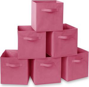 Casafield Set of 6 Collapsible Fabric Cube Storage Bins, Hot Pink - 11" Foldable Cloth Baskets for Shelves, Cubby Organizers & More