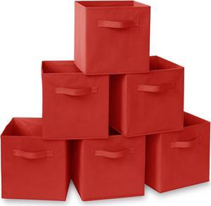 Casafield Set of 6 Collapsible Fabric Cube Storage Bins, Red - 11" Foldable Cloth Baskets for Shelves, Cubby Organizers & More