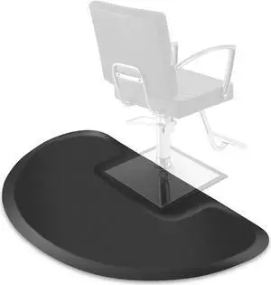 Saloniture 3 ft. x 5 ft. Barber & Salon Floor Mat for Square Chair Base - 1/2 in. Thick Black Semi-Circle Anti-Fatigue Stylist Station Mat