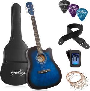 Ashthorpe 41-inch Beginner Cutaway Acoustic Guitar Package (Blue), Full Size Basic Starter Kit w/ Gig Bag, Strings, Strap, Tuner, Picks