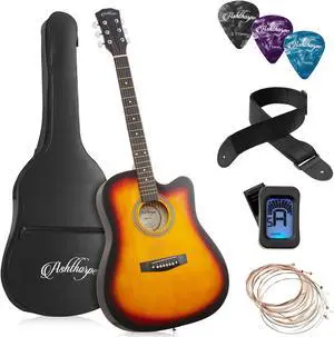 Ashthorpe 41-inch Beginner Cutaway Acoustic Guitar Package (Sunburst), Full Size Basic Starter Kit w/ Gig Bag, Strings, Strap, Tuner, Picks