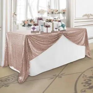 Lann's Linens 60" x 102" Rose Gold Sequin Tablecloth, Sparkly Rectangle Table Cloth for Wedding, Party, Banquet