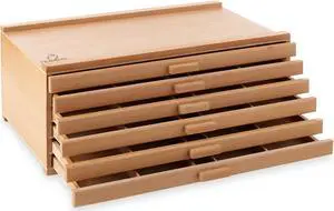 7 Elements 6 Drawer Wooden Artist Storage Supply Box for Pastels, Pencils, Pens, Markers, Brushes and Tools