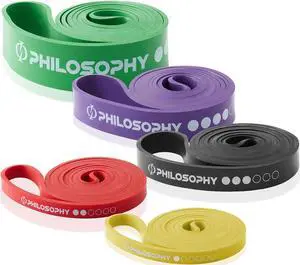 Philosophy Gym Pull Up Assist Band 5 Piece Set - Resistance Power Loop Exercise Band Set with Storage Bag