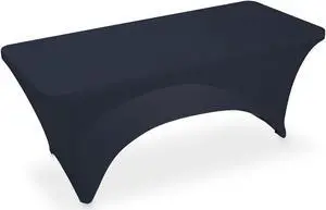 Lann's Linens - 6' Fitted Stretch Tablecloth for 72" x 30" Rectangular Table - Wedding / Banquet / Trade Show - Spandex Cloth Fabric Cover - Navy Blue