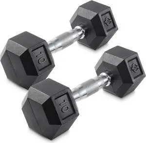 Philosophy Gym Rubber Coated Hex Dumbbell Hand Weights, 10 lb Pair
