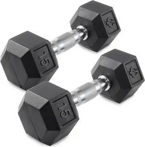 Philosophy Gym Rubber Coated Hex Dumbbell Hand Weights, 15 lb Pair