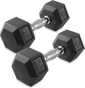 Philosophy Gym Rubber Coated Hex Dumbbell Hand Weights, 20 lb Pair