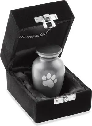 Reminded Pet Cremation Urns for Dog and Cat Ashes, Memorial Paw Print Urn - Extra Small Keepsake Gray