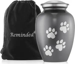 Reminded Pet Cremation Urns for Dog and Cat Ashes, Memorial Paw Print Urn - Small Up to 35 Pounds Gray