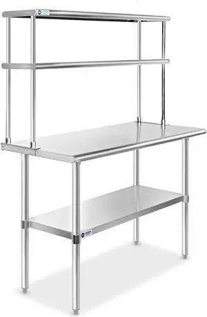 GRIDMANN NSF Stainless Steel Commercial Kitchen Prep & Work Table Plus A 2 Tier Shelf - 48 in. x 12 in.