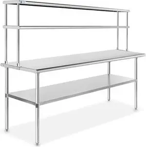 GRIDMANN NSF Stainless Steel Commercial Kitchen Prep & Work Table Plus A 2 Tier Shelf - 72 in. x 12 in.