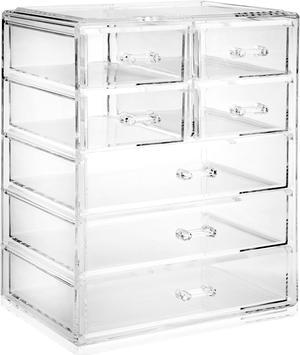 Casafield Acrylic Cosmetic Makeup Organizer & Jewelry Storage Display Case - 3 Large, 4 Small Drawer Set - Clear