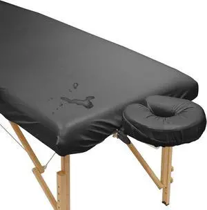 Saloniture 2-Piece Waterproof Massage Table Sheet Set - Includes Machine Washable Fitted Sheet and Face Cradle Cover - Black