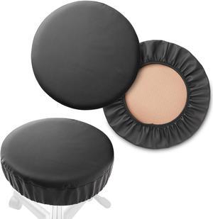 Saloniture 2-Pack Round Stool Seat Cover, 13-1/2 Inch Waterproof Slipcover for Swivel Chair or Barstool - Black