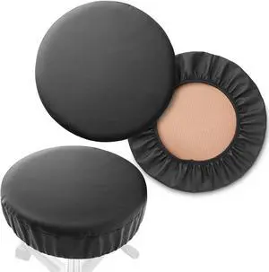 Saloniture 2-Pack Round Stool Seat Cover, 17-1/2 Inch Waterproof Slipcover for Swivel Chair or Barstool - Black