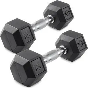 Philosophy Gym Rubber Coated Hex Dumbbell Hand Weights, 12 lb Pair