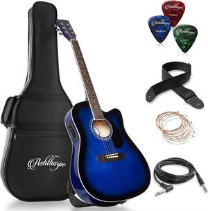 Ashthorpe Full-Size Cutaway Thinline Acoustic-Electric Guitar Package - Premium Tonewoods - Blue