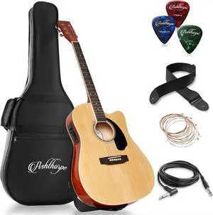 Ashthorpe Full-Size Cutaway Thinline Acoustic-Electric Guitar Package - Premium Tonewoods - Natural