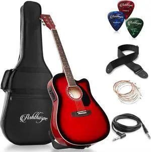 Ashthorpe Full-Size Cutaway Thinline Acoustic-Electric Guitar Package - Premium Tonewoods - Red
