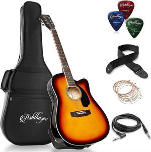 Ashthorpe Full-Size Cutaway Thinline Acoustic-Electric Guitar Package - Premium Tonewoods - Sunburst