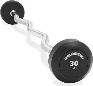 Philosophy Gym Rubber Fixed Barbell, 30 LB Pre-Loaded Weight EZ Curl Bar for Strength Training & Weightlifting
