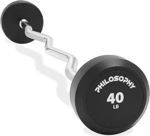 Philosophy Gym Rubber Fixed Barbell, 40 LB Pre-Loaded Weight EZ Curl Bar for Strength Training & Weightlifting