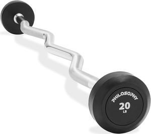 Philosophy Gym Rubber Fixed Barbell, 20 LB Pre-Loaded Weight EZ Curl Bar for Strength Training & Weightlifting