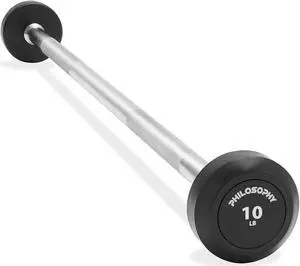 Philosophy Gym Rubber Fixed Barbell, 10 LB Pre-Loaded Weight Straight Bar for Strength Training & Weightlifting