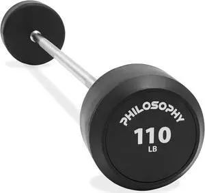 Philosophy Gym Rubber Fixed Barbell, 110 LB Pre-Loaded Weight Straight Bar for Strength Training & Weightlifting