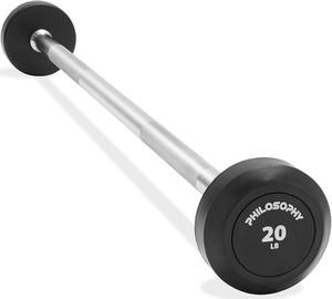 Philosophy Gym Rubber Fixed Barbell, 20 LB Pre-Loaded Weight Straight Bar for Strength Training & Weightlifting