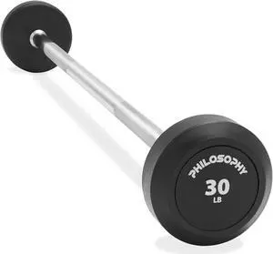 Philosophy Gym Rubber Fixed Barbell, 30 LB Pre-Loaded Weight Straight Bar for Strength Training & Weightlifting