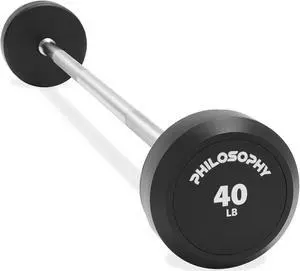 Philosophy Gym Rubber Fixed Barbell, 40 LB Pre-Loaded Weight Straight Bar for Strength Training & Weightlifting