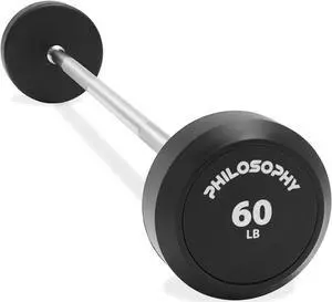 Philosophy Gym Rubber Fixed Barbell, 60 LB Pre-Loaded Weight Straight Bar for Strength Training & Weightlifting